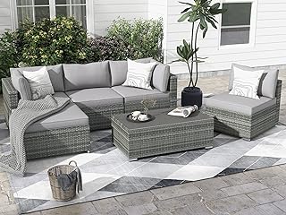 GYUTEI Patio Furniture Sets 6 Pieces Outdoor Sectional Sofa, Hand-Woven Wicker Patio Conversation Set with Coffee Table,Ba...