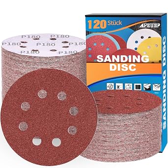 Pack of 120 Sandpaper 125 mm Sanding Discs 8 Holes Round Sanding Sheets with Grit P40 P60 P80 P120 P180 P240 P320 P400 x15 Professional for Random Orbital Sanders