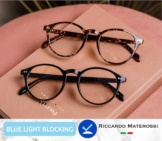 Premium 99.9% Blue Light Blocking Glasses - Reduce Headaches and Improve Sleep - UK Based Brand (Black Round Frame & Tortoiseshell Round Frame)