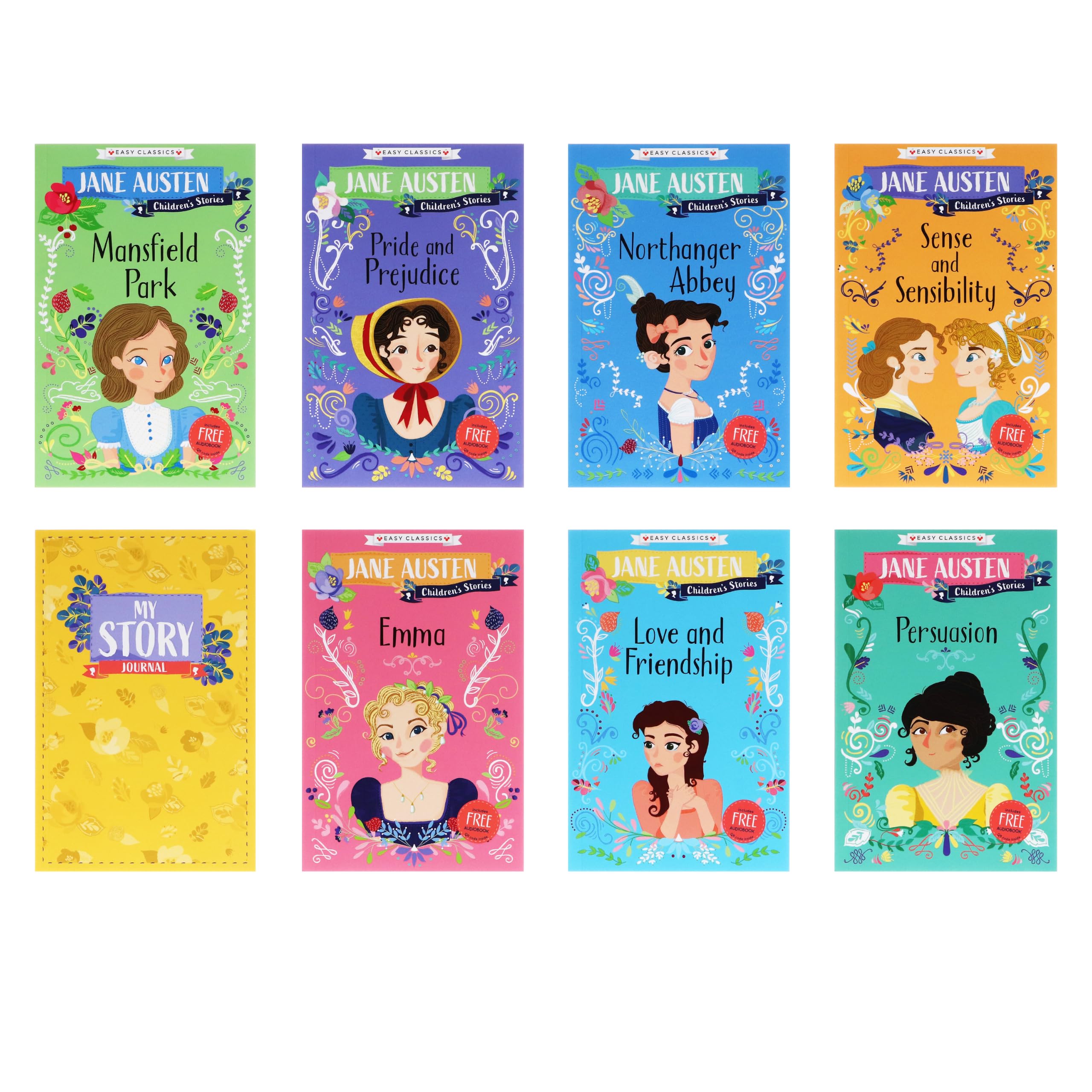 The Complete Jane Austen Children's Easy Classics Collection – 8 Books Including Pride and Prejudice, Emma, Sense and Sensibility, Persuasion, and More for Kids Ages 7–9 | Box Set + Audiobooks | Includes My Story Journal for young writers