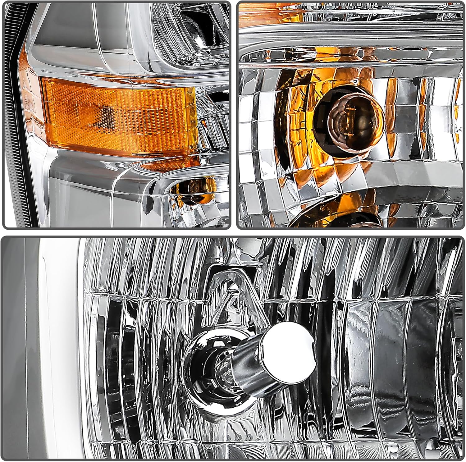 Headlight Assembly Fit Compatible with 2008-2014 for Ford E-150 Aero Design Single Beam Titanium Clear Chrome Housing Driver and Passenger Side AC2Z13008D FO2502249