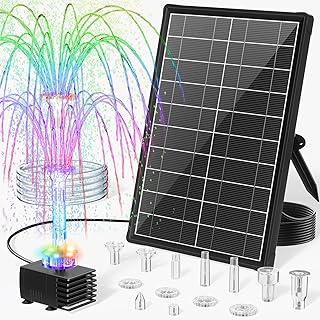 POPOSOAP 8W Solar Springbrunnen für Außen mit Akku-Backup, LED-Beleuchtung, 8 Düsen & 1,2m PVC-Schlauch für Vogeltränke, Gartenteich und Garten-Wasserfunktion