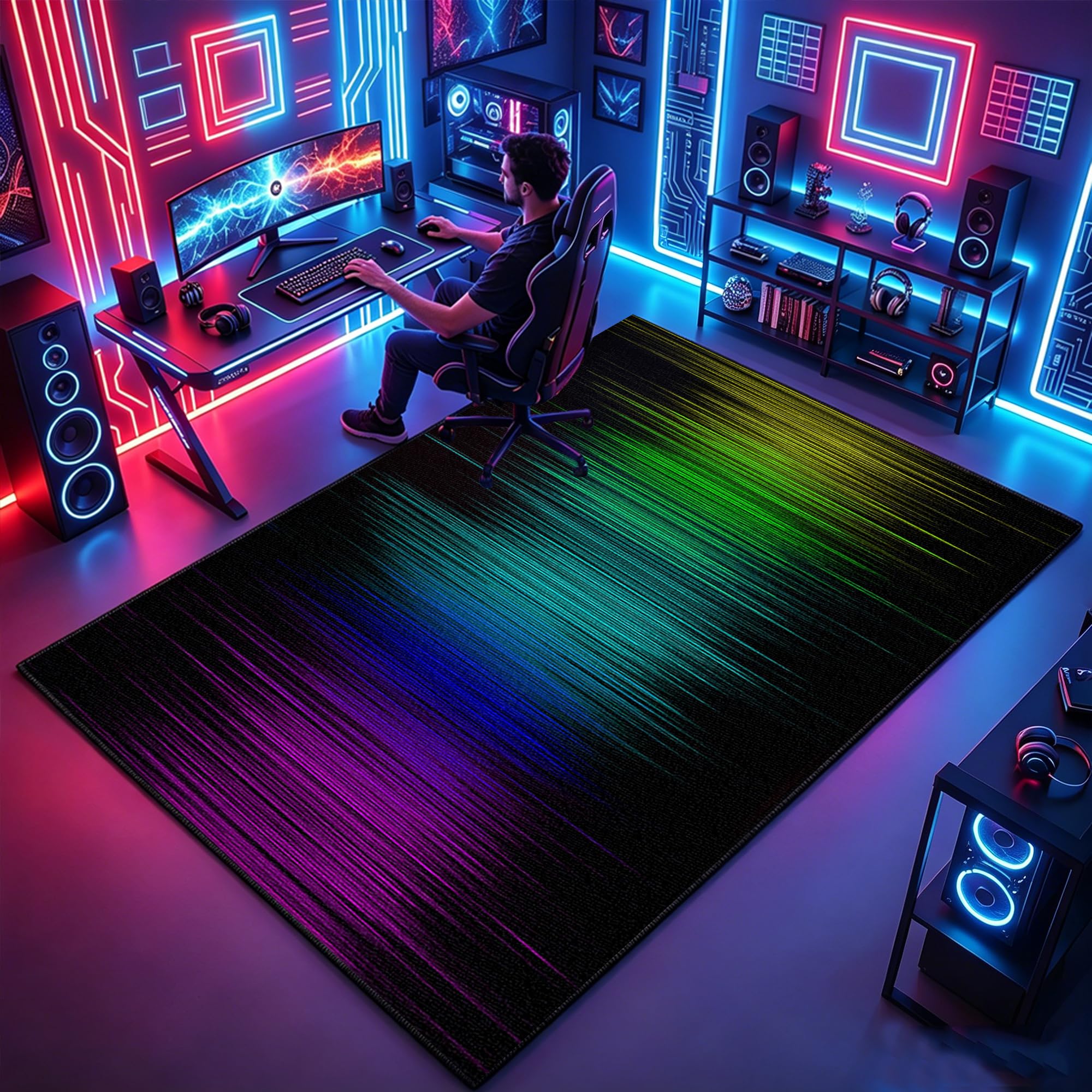 Tapis de sol gaming pour chambre ado tapis moderne lavable antidérapant 200x270cm
