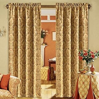Loom and Mill Luxury Damask Curtains for Living Room, Golden Floral Thic...