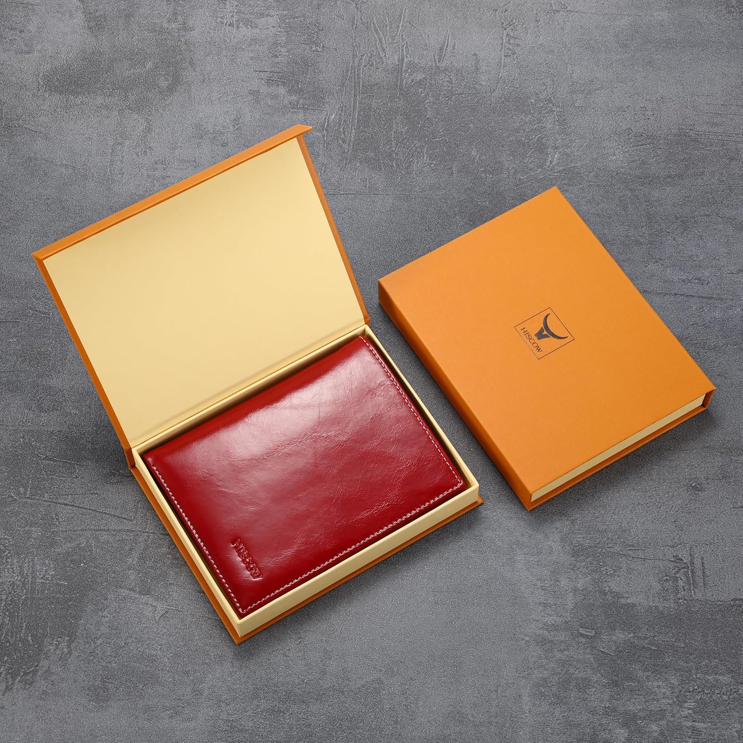 HISCOW Italian Leather Passport Holder for Travel - RFID Blocking Wallet Cover with Secure Organizer for Men & Women, US & Foreign Trips, Antiqued Red