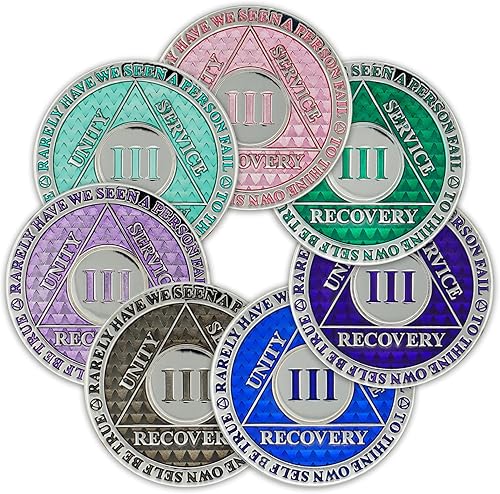 Miniatura 6 de Moneda de sobriedad de 3 años, chip AA heredado, ficha de aniversario de recuperación de triplaca gruesa (morado)