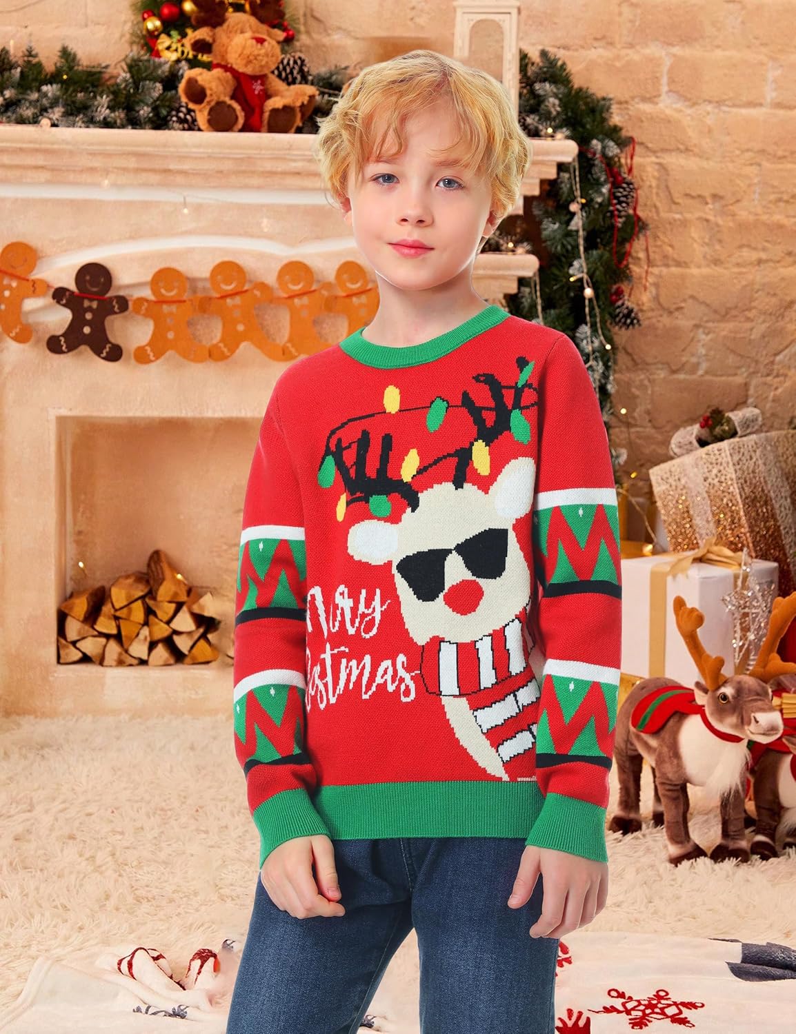 KANGKANG Ugly Christmas Sweater for Kids Boys Girls Christmas Sweater Kint Pullover Christmas Sweatshirt Size 5-12