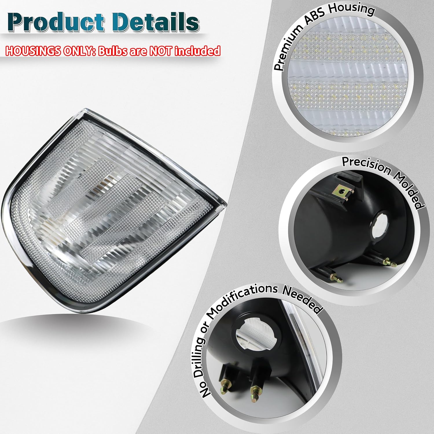 Front Corner Parking Turn Signal Light Housings for 1997-2003 Ford F150, 1997-2002 Expedition & 1998 1999 F250, Side Marker Headlight Blinker Lens Assembly (Pair, No Bulbs Included) (Clear)