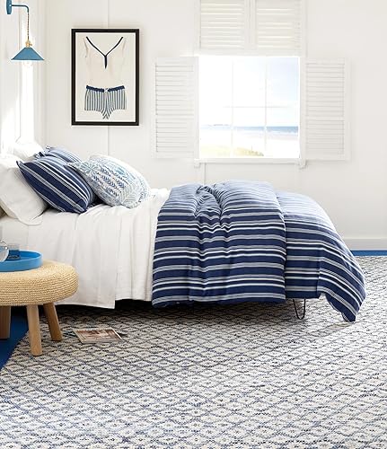 Miniatura 4 de Dash and Albert - Alfombra de algodón tejida a mano con diseño de diamante, 2 x 3 pies, patrón geométrico azul, calidad hotelera de lujo premium,