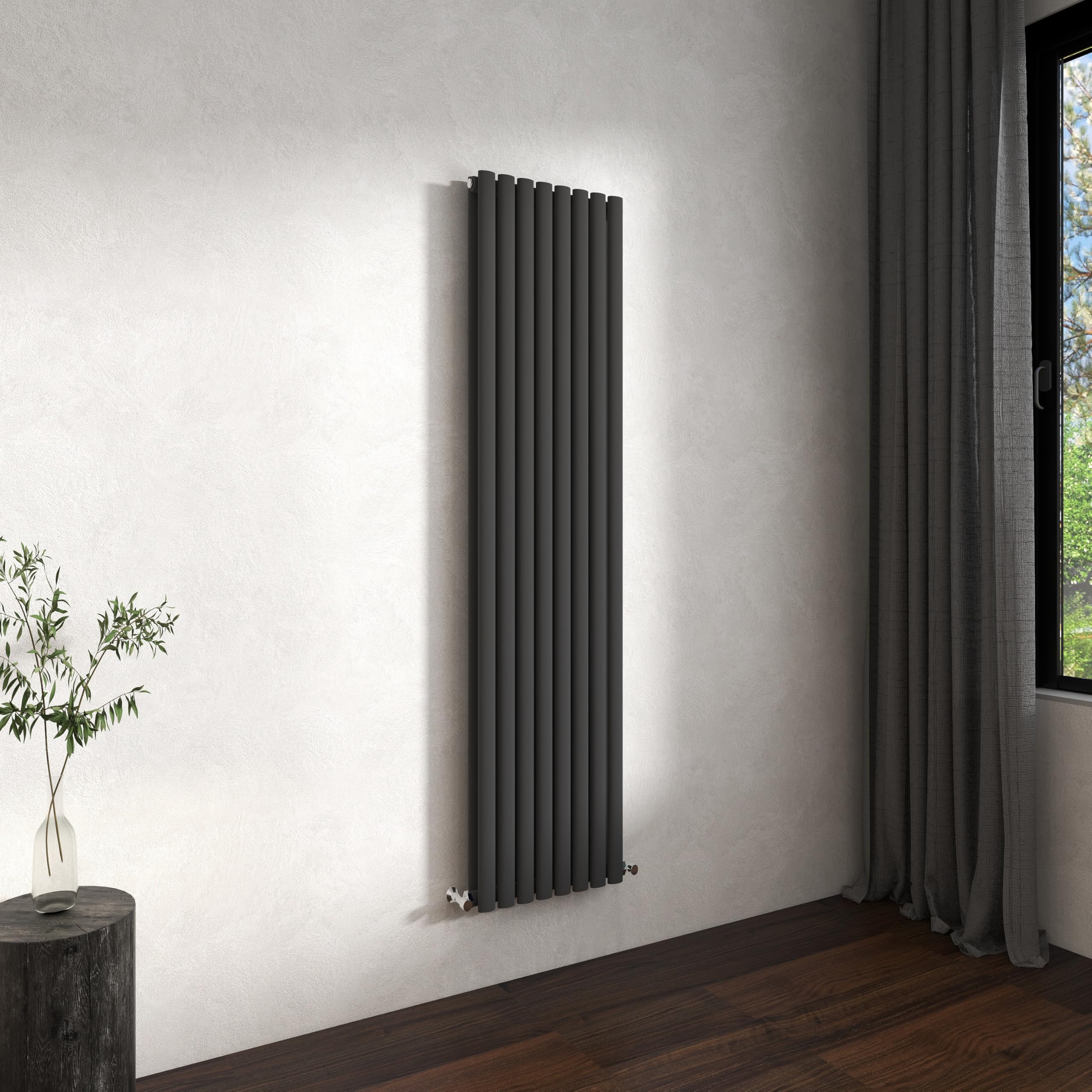 Traditional Vertical Oval Column Radiator, 1600x472mm Anthracite Modern Heating Radiators, Double Panel Wall Mounted Heater Rads, Perfect for UK Hallway, Living Room Central Heating,Tall Radiator