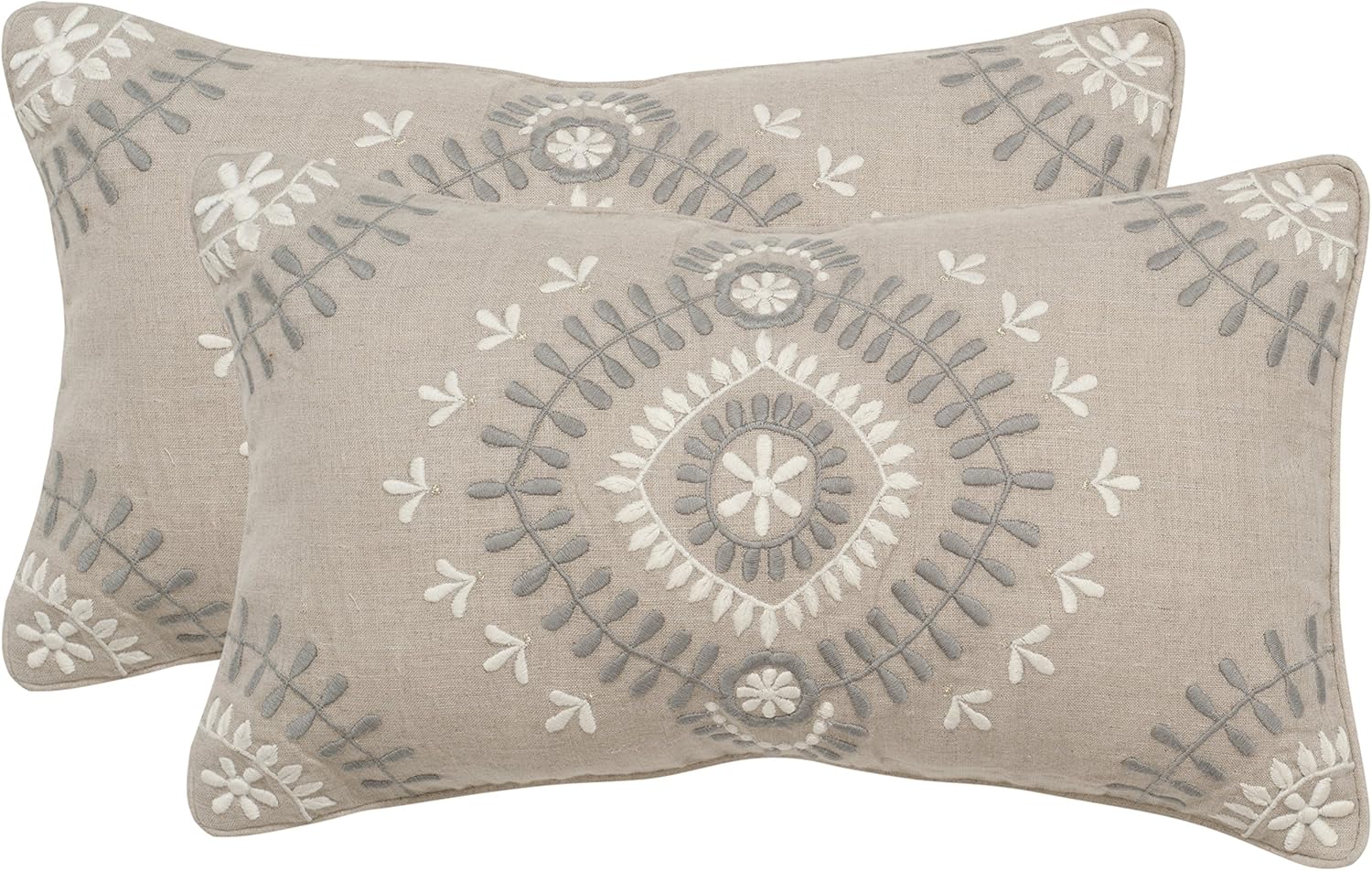 Safavieh Pillow Collection Throw Pillows, 12 by 20-Inch, Aiyana Grey Stone, Set of 2