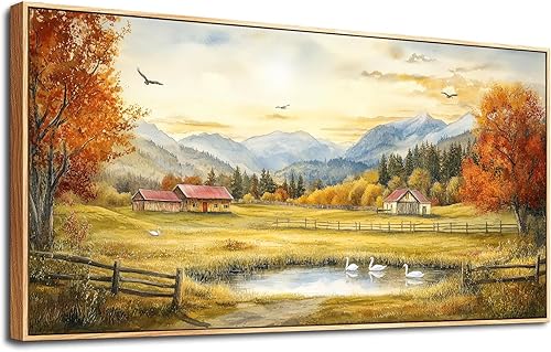 Miniatura 2 de PHAOHUAXM Arte de pared grande para sala de estar, lienzo para decoración de casa de campo, oficina, dormitorio, tinta, pinturas de paisaje,