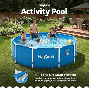 Funsicle Activity 10' x 30 Round Above Ground Swimming Pool, Includes FiltraBoost 400 GPH Filter Pump with AutoSkimmer, Type I Filter Cartridge & Repair Patch