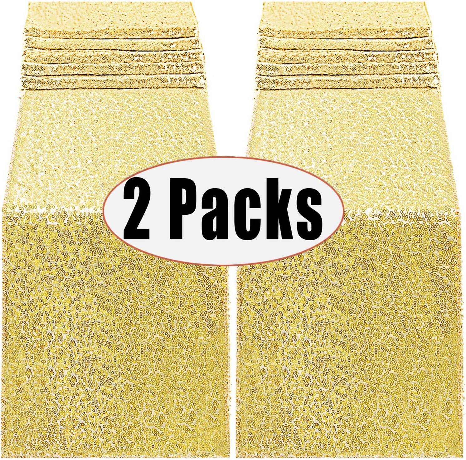 FECEDY 2packs 12 x 108inch Glitter Gold Sequin Table Runner for Birthday Wedding Engagement Bridal Shower Baby Shower Bachelorette Holiday Celebration Party Decorations : Toys & Games