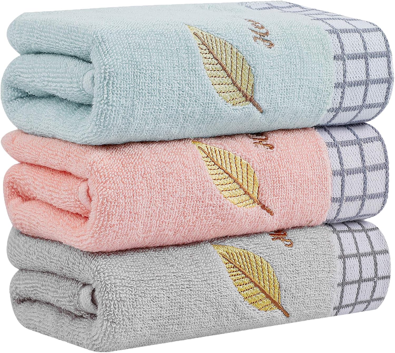 Years Calm 3 Pack Hand Towels, Bathroom Hand Towels, Embroidered Gold Leaf Hand Towel, Soft and Absorbent Hand Towel for Bathroom(13.5 x 29 Inch)