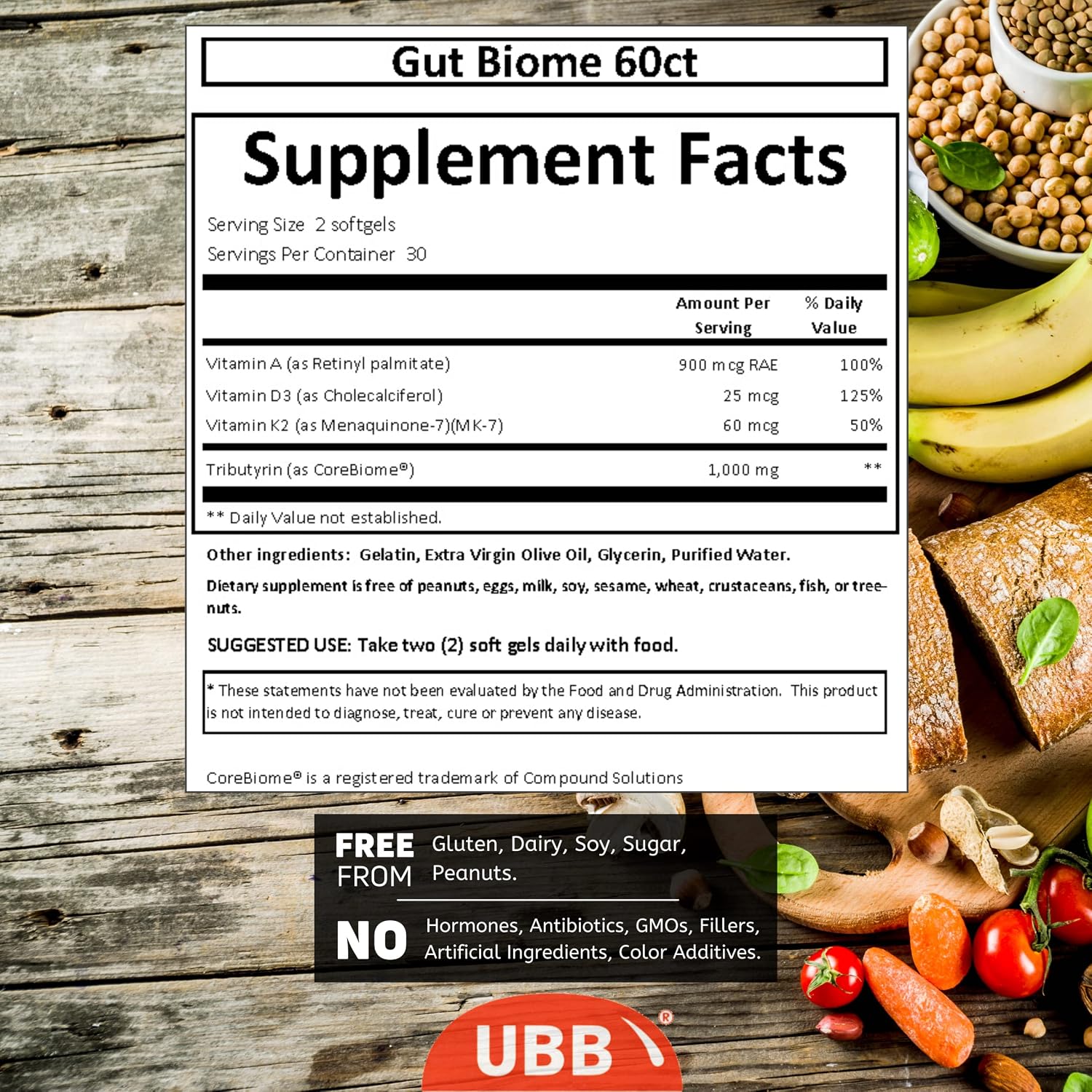 UBB Vitamins Gut Biome Multivitamin, Gluten and Dairy Free, Advanced Postbiotic Supplement, Assists with Healthy Brain Function (60 Softgels