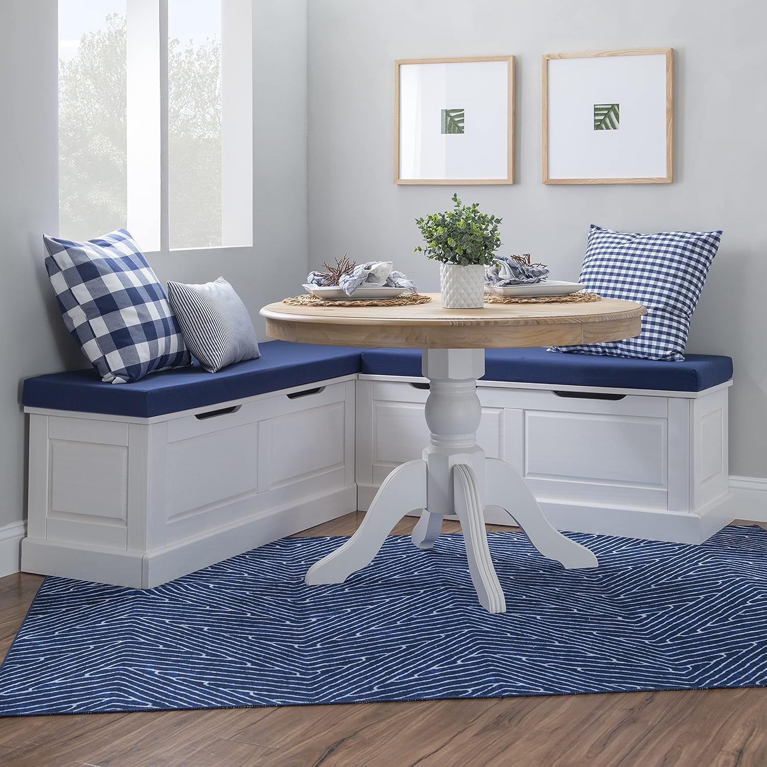 Linon Harris Navy Blue 2 Piece Nook Cushion Set with 3 Coordinating Accent Pillows by Linon - Only Fits Harris Nook Collection