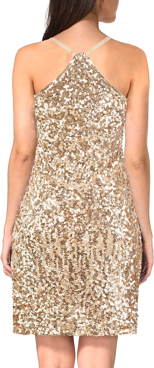 MANER Women's Glitter Sequin Dress Adjustable Spaghetti Strap Sparkle Party Dresses - Image 2