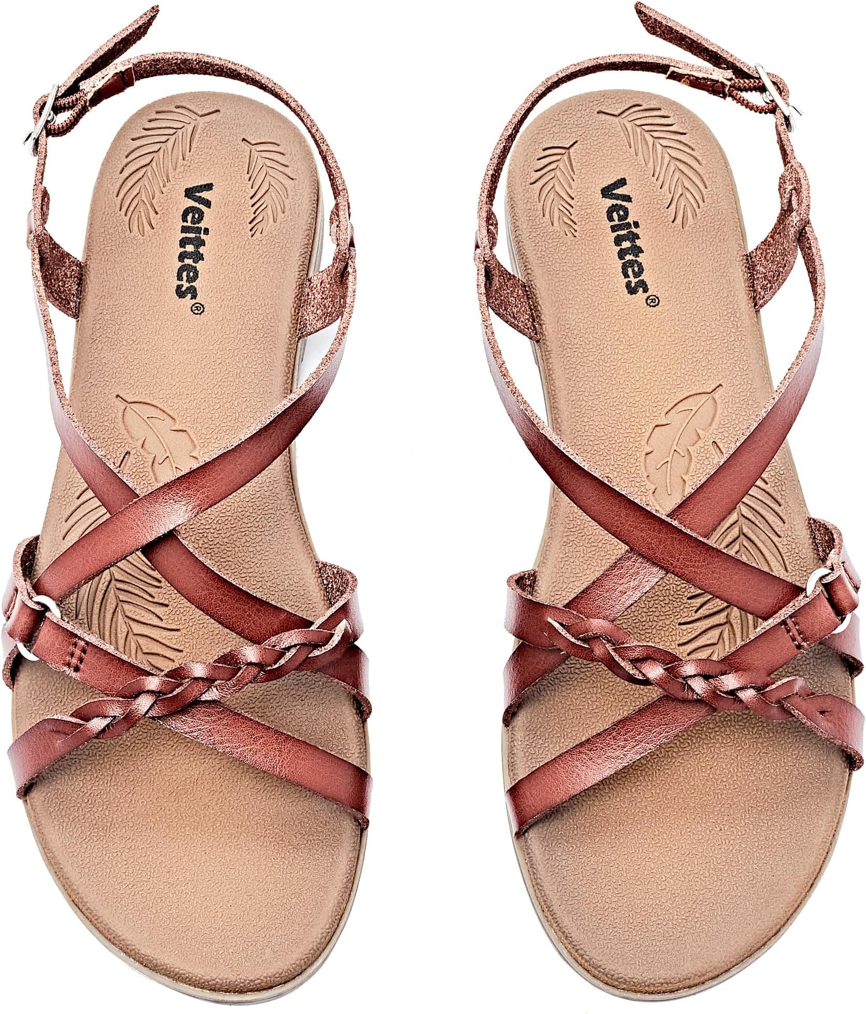 Veittes Women's Flat Slide Sandals-Adjustable Double Elastic Bands,Crossover Straps,Fashion Casual Summer Flat Sandals.