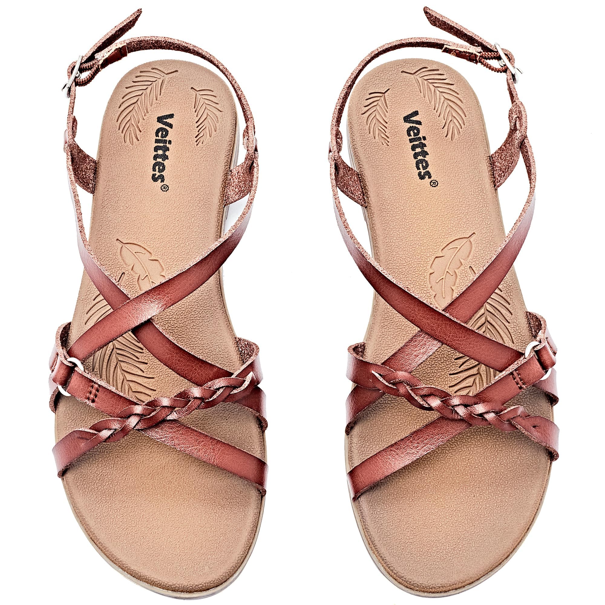 Veittes Women's Flat Slide Sandals-Adjustable Double Elastic Bands,Crossover Straps,Fashion Casual Summer Flat Sandals.