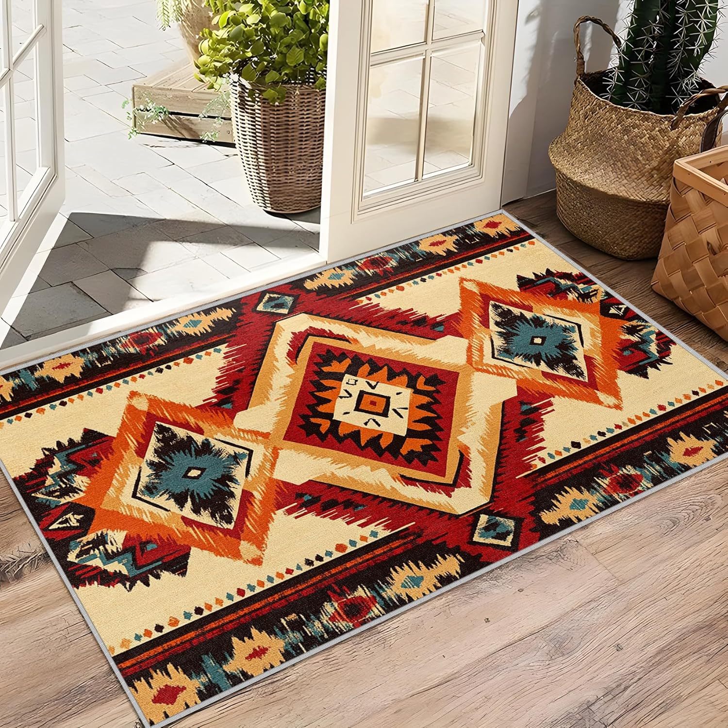Aztec Rug 4x6 - Native American Rug, 2x3 Rug, Southwestern Boho Area Rug, Abstract Southwest Door Mat, Washable & Non Slip & Soft Small Carpet, Native American Home Decor