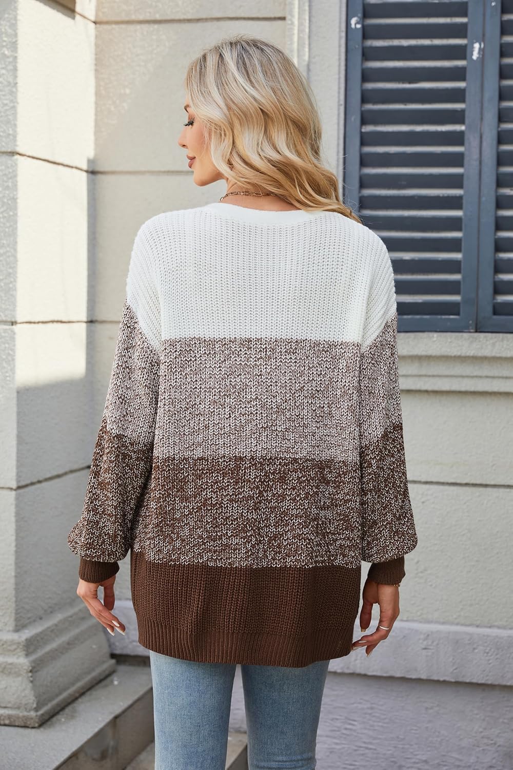 Women's Color Block Cardigan Sweater Oversized Knit Cardigans Sweaters Long Sleeve Open Front Fall Outfits - Image 5