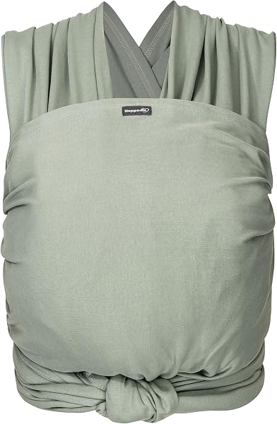 Hoppediz Elastisches Baby-Tragetuch - für Neugeborene ab Geburt (2-9 kg) - aus Bio-Baumwolle - Salbei 4,60 m, Grün - 1