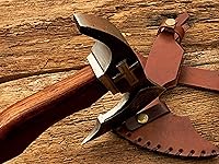 Vista 3 de Hacha de acero al carbono hecha a mano única personalizada Hacha funcional Hacha vikinga Mango pulido de madera rosa con funda de cuero