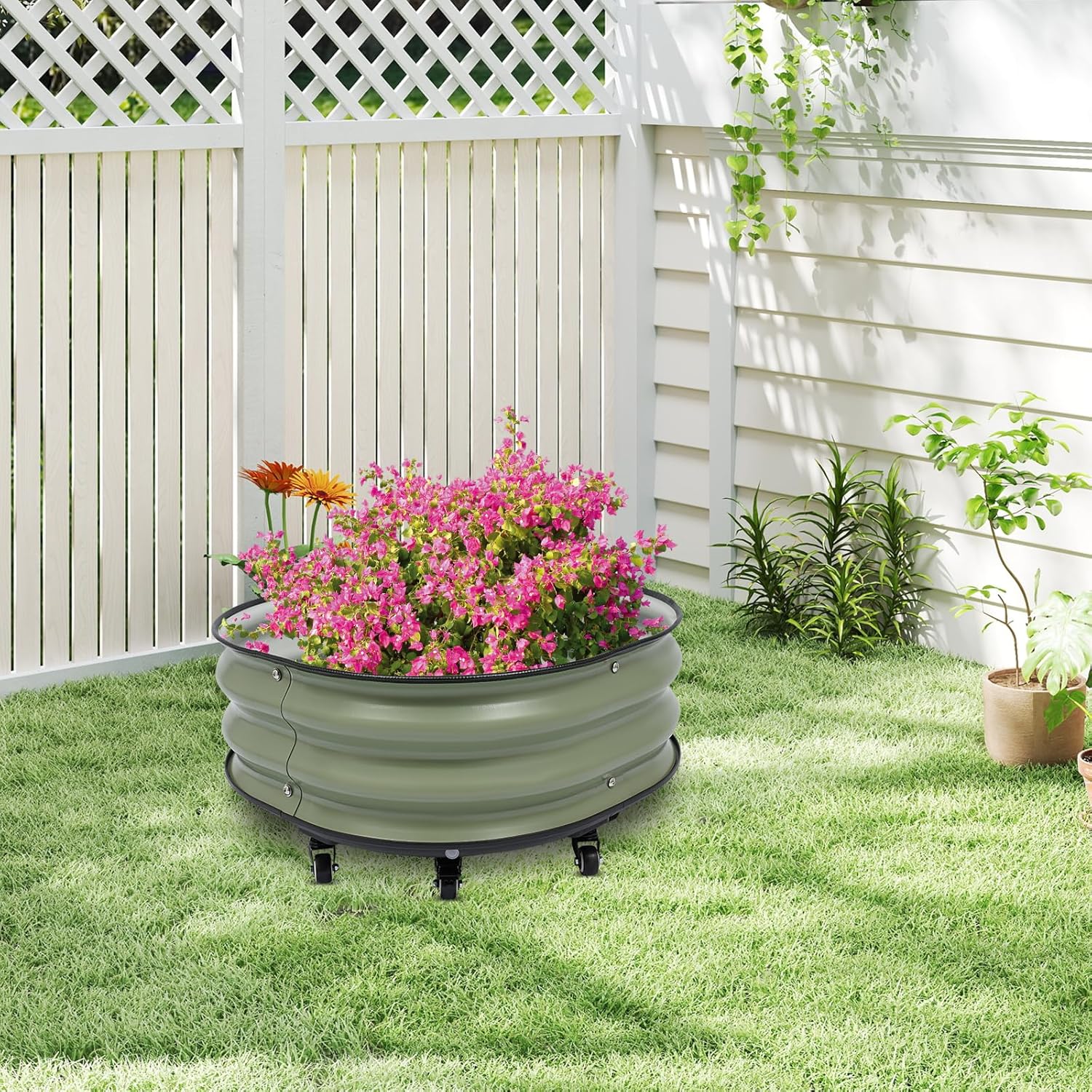 Eapmic Raised Garden Bed, Metal Planter Box with Wheels, Planter Box for Outdoor Plants, Mobile Garden Boxes with Drainage Holes for Patios Balconies Yards Greenhouses Gardening