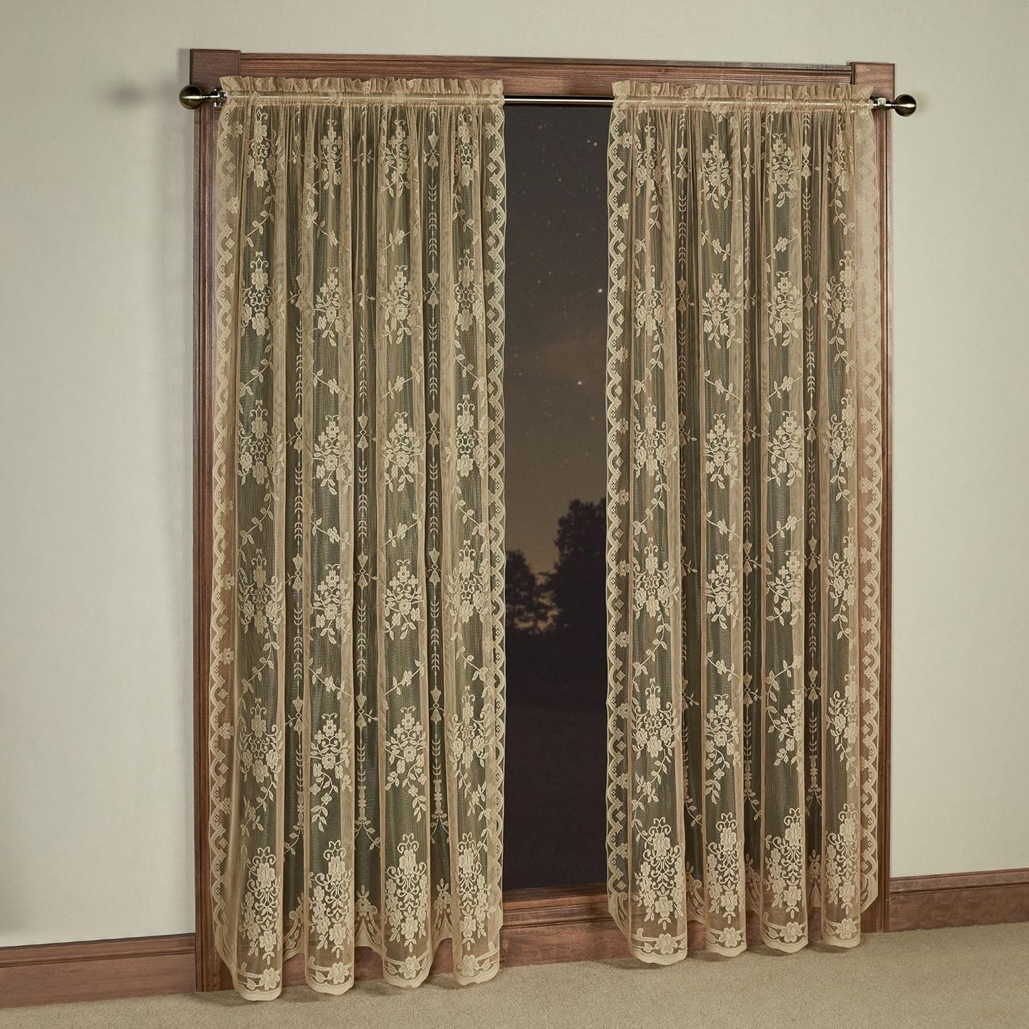 Luxury Sheer Polyester Fiona Lace Window Treatment | Beautiful Window 63L Panel Pair | Timeless Classic Traditional | Ivory | Elegance Charm | Rod Pocket Curtains | Machine washable | Light Filtering