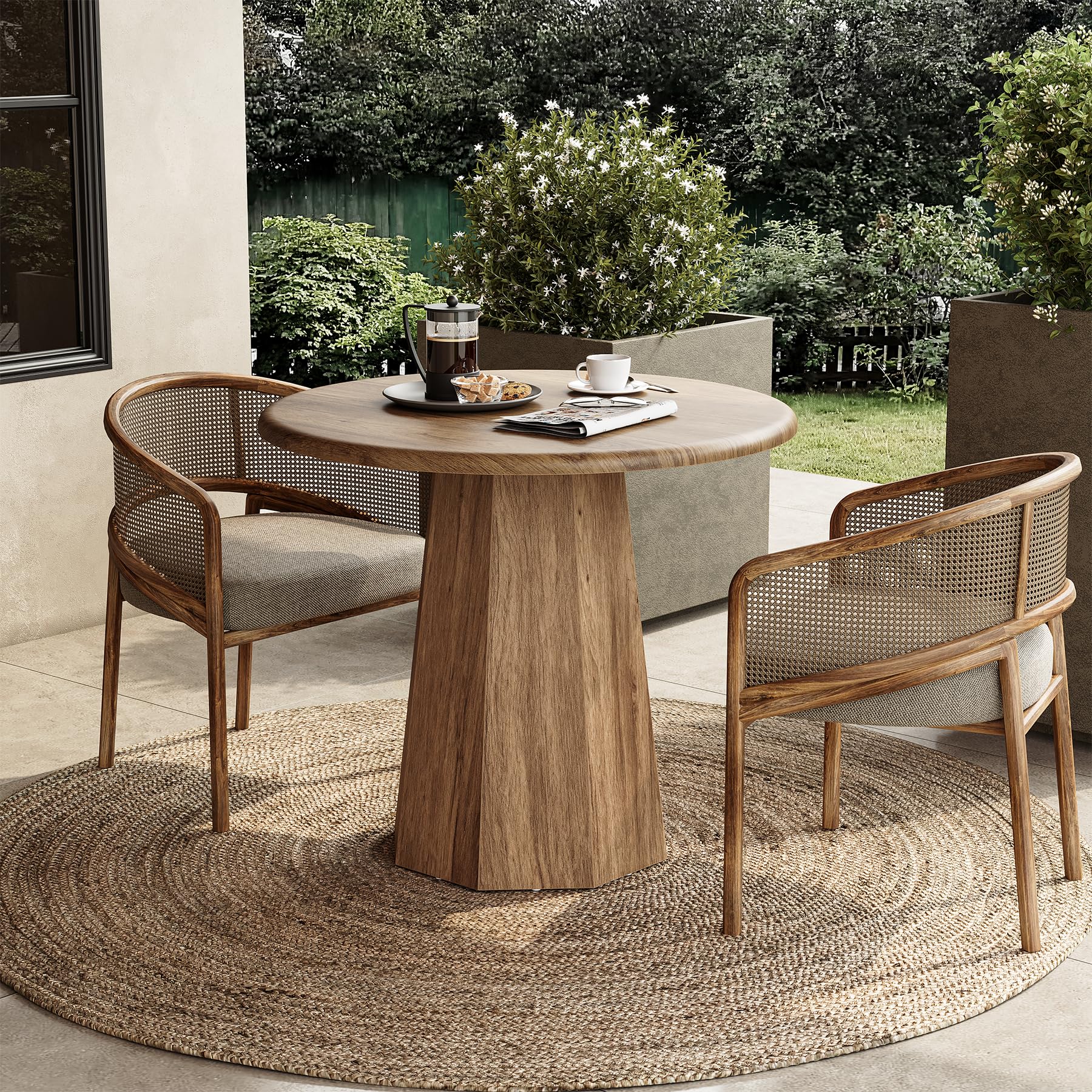 Tribesigns Mesa de Comedor Redonda pequeña para 2-4 Personas, Mesa de Cocina de 80 cm con Base Octogonal para Comedor, salón, marrón (Solo Mesa).