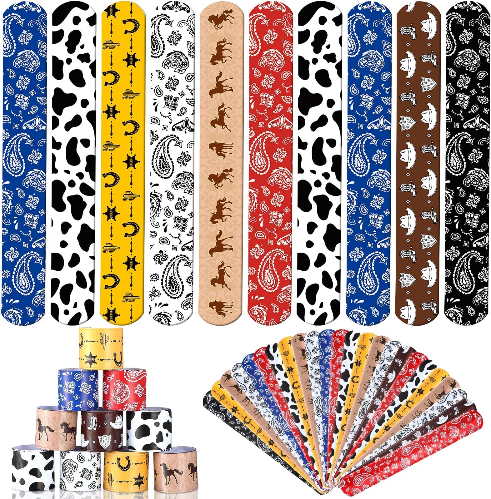 Sosation 48 Pack Cowboy Slap Bracelets Western Party Favors, 8 Styles