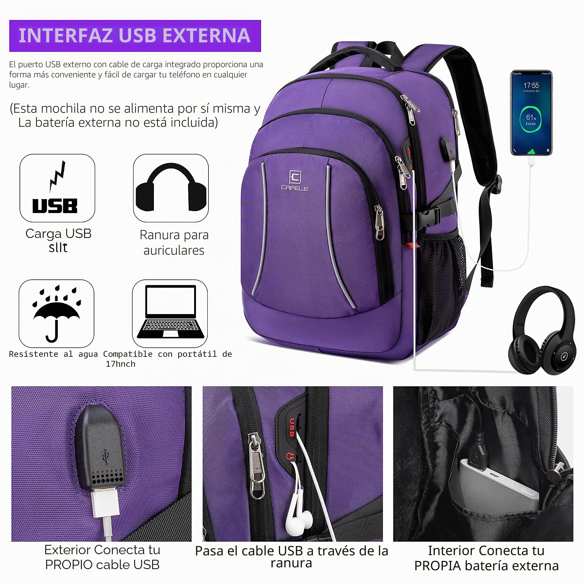 Mochila RFID antirrobo, Mochila Escolar para Notebook, Mochila Escolar Juvenil, Mochila Impermeable con Puerto de Carga USB, Mochila de Viaje de Negocios para Hombres y Mujeres