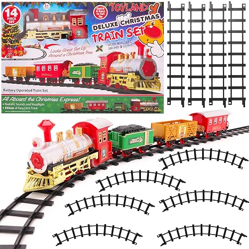 TOYLAND® - Juego de Tren de Navidad de 14 Piezas con Sonido y luz realistas - con Pilas - Carril de 330 cm