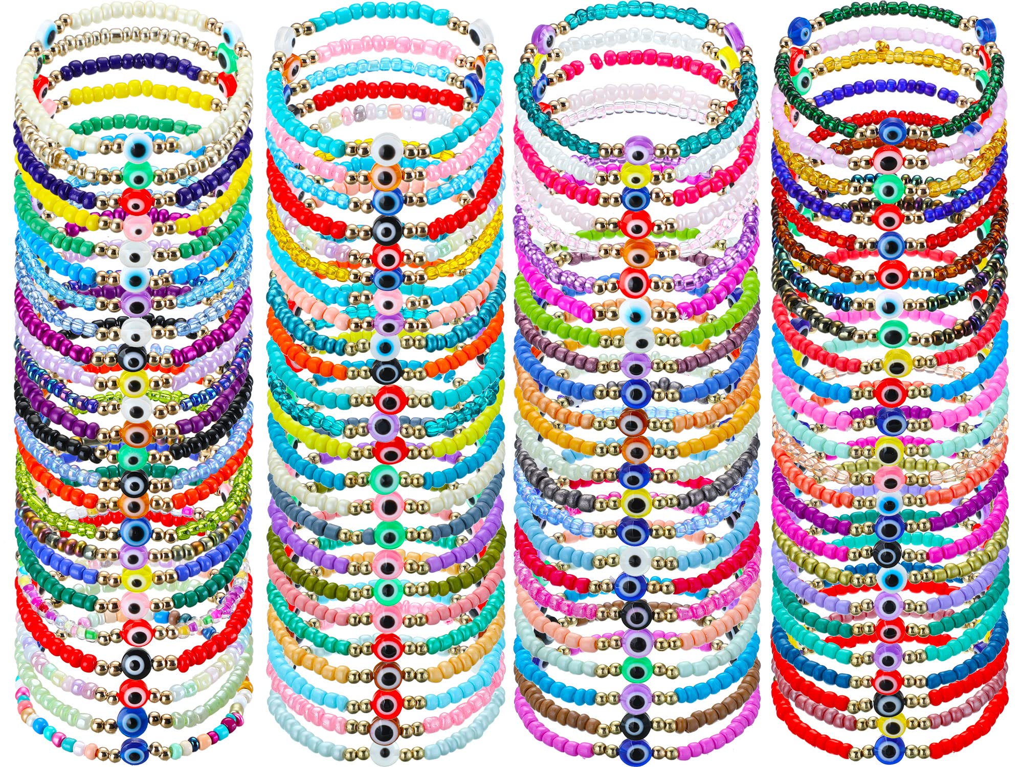 Jexine 96 Pcs Evil Eye Bracelets Virgin Mary San Judas Mexican Bracelet Pack Hamsa Mal De Ojo BangleLuck Charm Hand Braided Rope Beads Anklets Jewelry Gift for Women Men