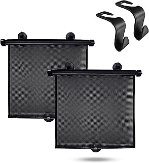 EcoNour Car Window Sun Shade for Baby (2 Pack) with Headrest Hook | Retractable Car Window Shades for Side Window | Baby Window Shades for Car Window Sun Protection Accessories (15"x17")