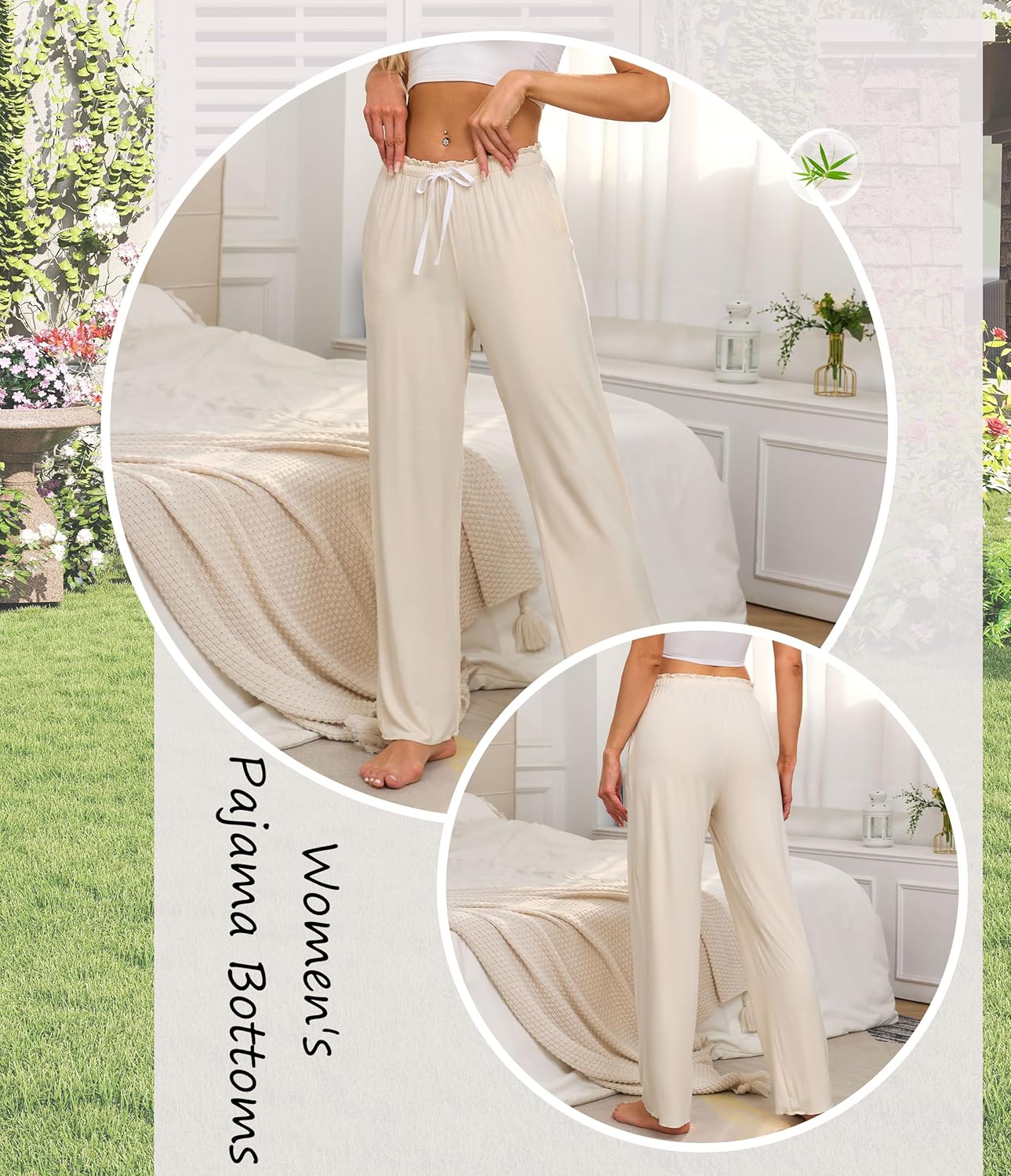 ANLIQI Women Pajama Pants Bamboo Rayon Comfy Lounge Pants Drawstring Pj Bottoms Loose Wide Leg Yoga Sweatpants with Pockets - Image 2