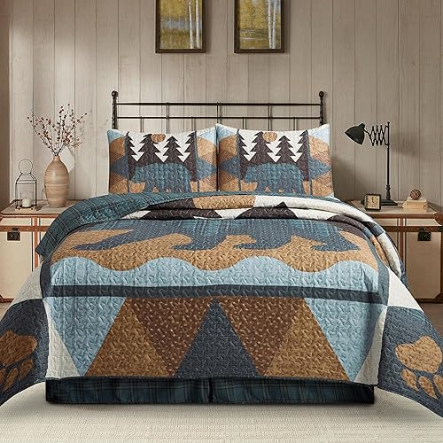 Miniatura 8 de Virah Bella Juego de ropa de cama de 2 piezas, tamaño matrimonialqueen, juego de edredón reversible rústico con fundas de almohada decorativas, oso