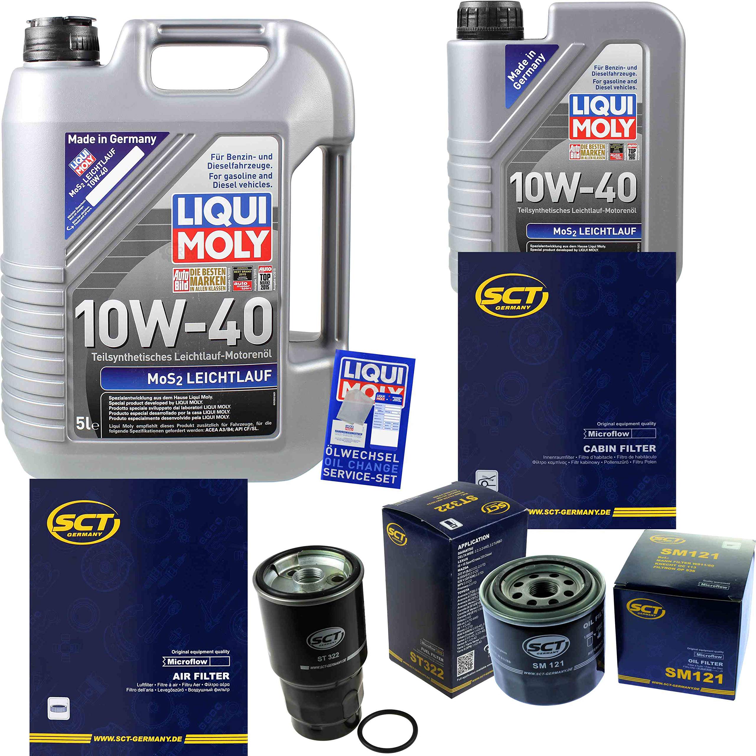 Set di filtri, 6 litri, olio motore MoS2, scorrevole, 10W-40, SCT, Germania, filtro abitacolo