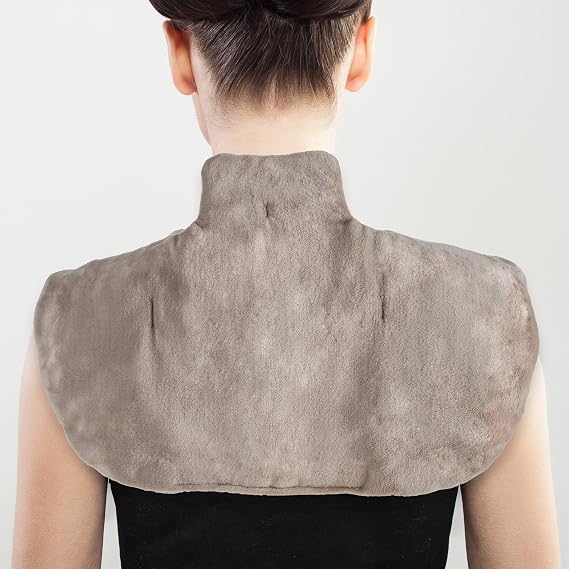 Electric Neck and Shoulder Warmer - Heating Pad with 3 Settings, Auto Shut-Off, Front Clasp, and Long Detachable Cord by Bluestone (Tan)
