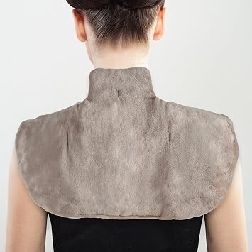 Electric Neck and Shoulder Warmer - Heating Pad with 3 Settings, Auto Shut-Off, Front Clasp, and Long Detachable Cord by Bluestone (Tan)