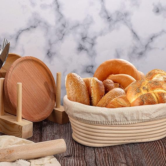 Boao 6 Pieces Bread Banneton Proofing Basket Liner Cloth Cover Natural Rattan Baking Dough Banneton Proofing Sourdough Basket Cloth Liner Bread Baking Supplies(Oval, 10 Inch)