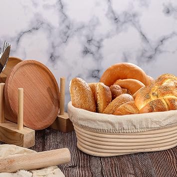 Boao 6 Pieces Bread Banneton Proofing Basket Liner Cloth Cover Natural Rattan Baking Dough Banneton Proofing Sourdough Basket Cloth Liner Bread Baking Supplies(Oval, 10 Inch)