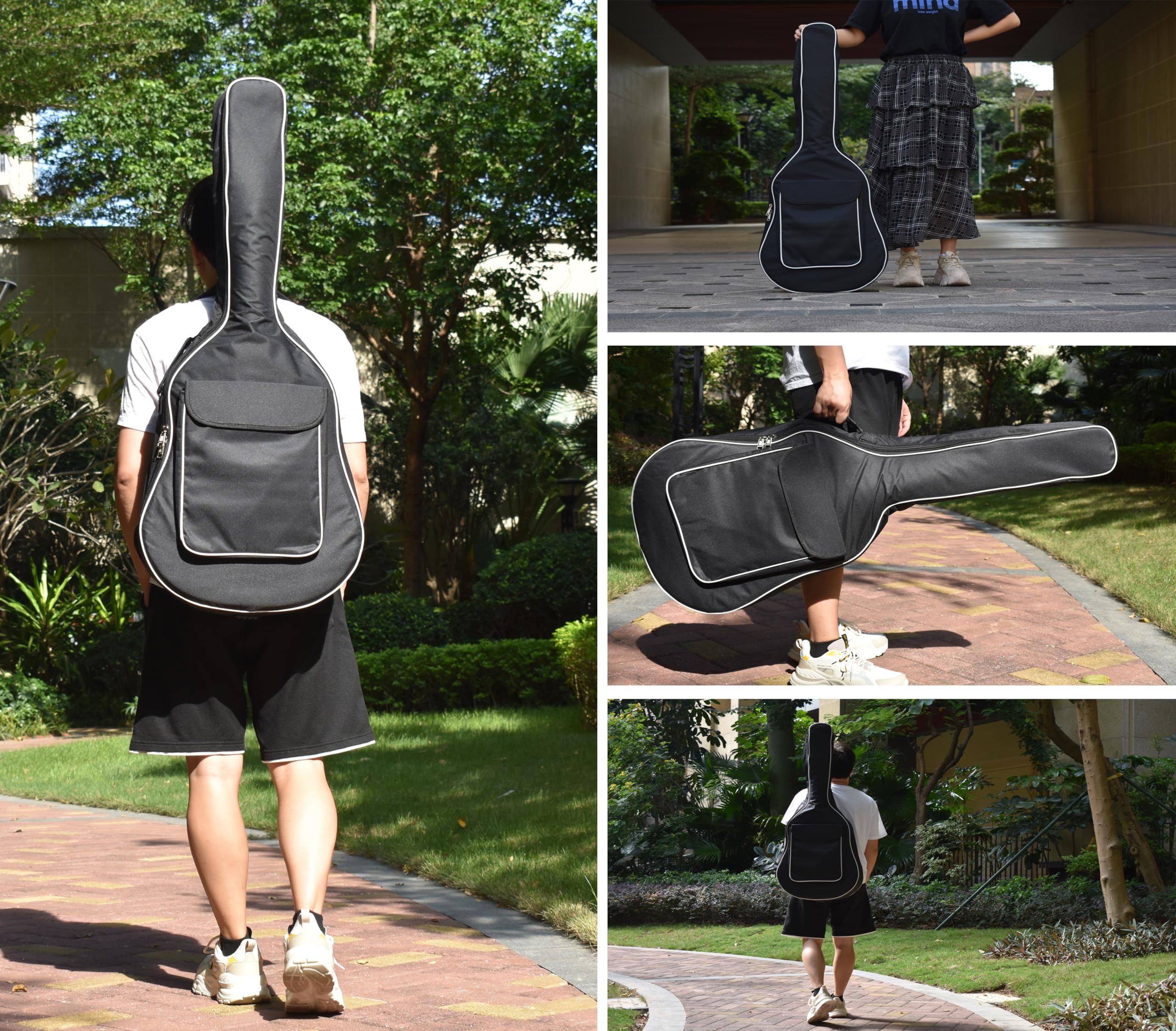 Azatemgo Funda para Guitarra Acústica，Hecha de Tela Oxford 600D, con Acolchado de Esponja de 10 mm, Impermeable y a Prueba de Golpes， Adecuado para Guitarras de 39/40/41 Pulgadas(110 x 44 x 14 cm)