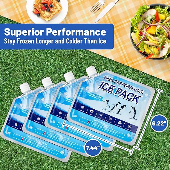 Reusable Ice Packs for Cooler, 4 Pack Freezer Ice Packs for Lunch Boxes, Cooler Ice Packs for Camping Gear, Fishing