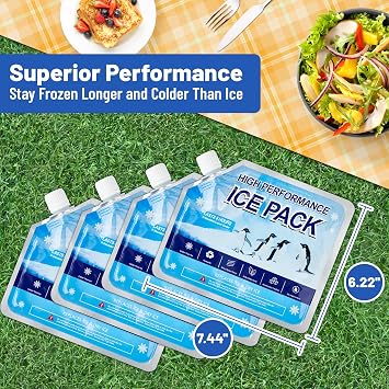 Reusable Ice Packs for Cooler, 4 Pack Freezer Ice Packs for Lunch Boxes, Cooler Ice Packs for Camping Gear, Fishing