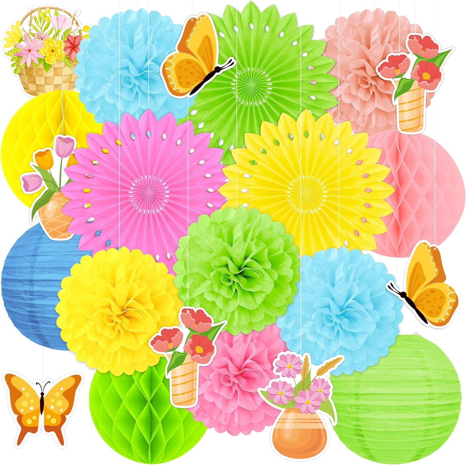 26pcs Strawberry Birthday Party Decorations – Red Pink White Paper Fans, Tissue Pom Poms for Berry Sweet Girl 1st , Baby Shower, Shortcake Theme Supplies