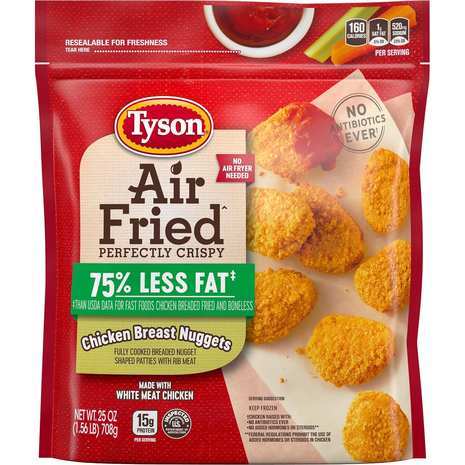Tyson Air Fried Perfectly Crispy Chicken Nuggets, 25 Oz. (Frozen)