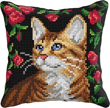 Orchidea - Cushion Cross Stitch Kit - Cat - Printed Canvas - 4.5 Count - for Adults - 99035