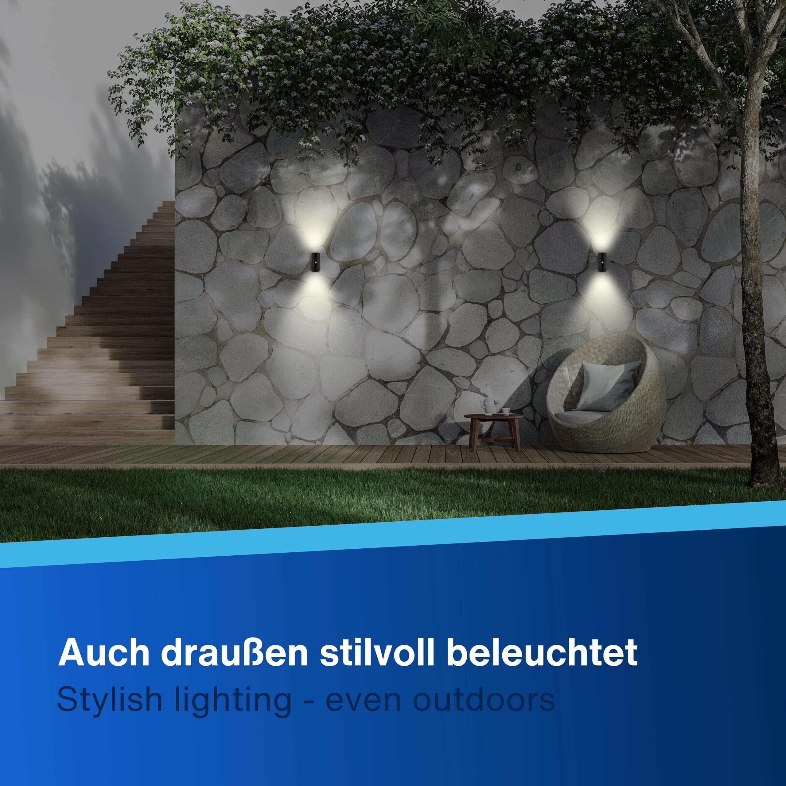 REV Akku Wandleuchte mit Bewegungsmelder 2-fach, 360° drehbar, schwarz